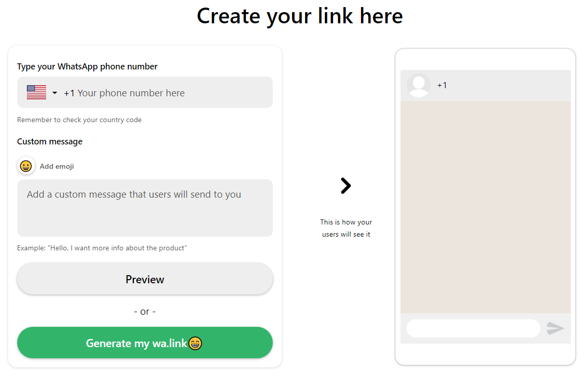 WhatsApp link generator